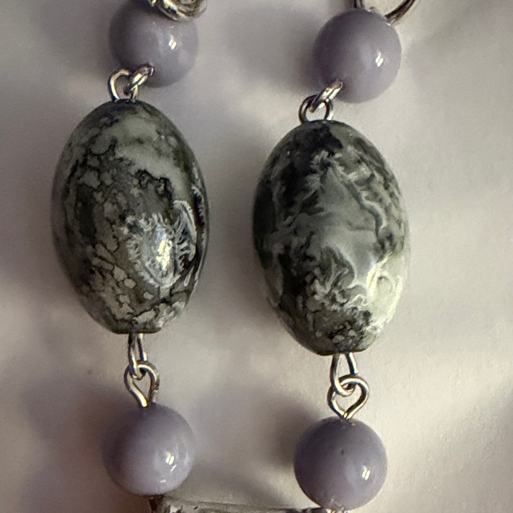 Elegant Silver and Black Jewelry Set handmade :stone, plastic, metal 3 piece set - Picture 3 of 3